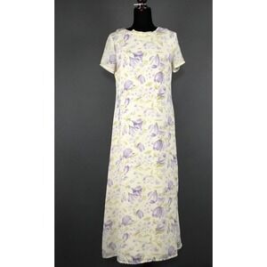 Jennifer Moore Dress Womens 10 Purple Floral Short Sleeve Shift Maxi Lined